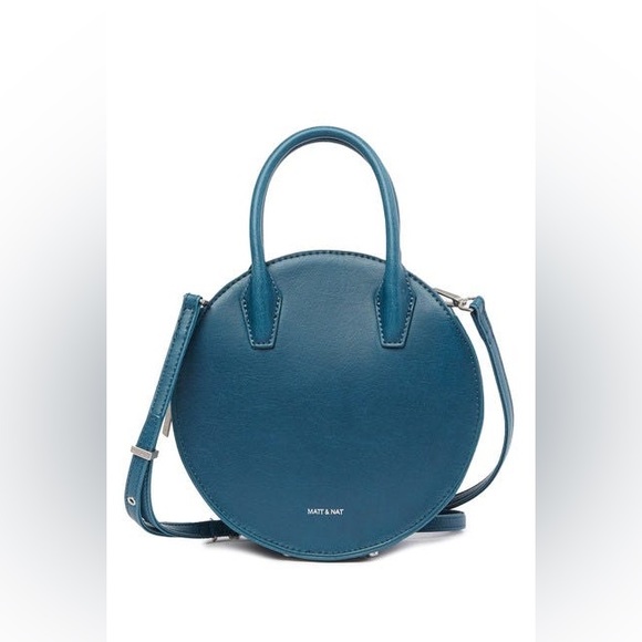Matt & Nat Retro Teal Circular Vegan Leather Crossbody Bag - Picture 1 of 12